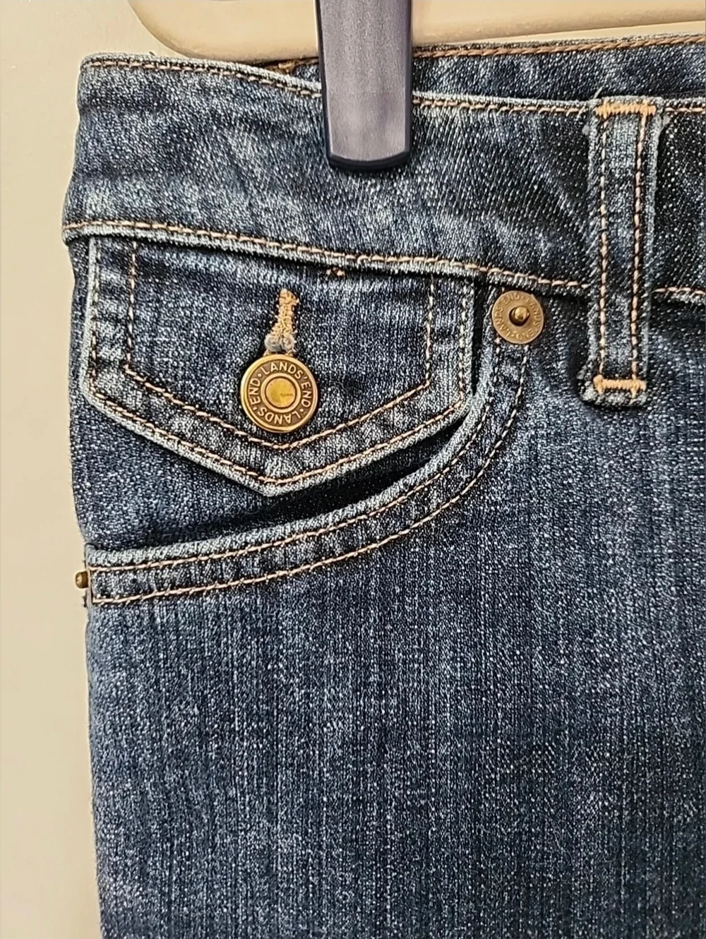 Lands' End Women’s  14 - 36 X 16 Dark Wash Denim Bermuda Shorts Stretch Capris
